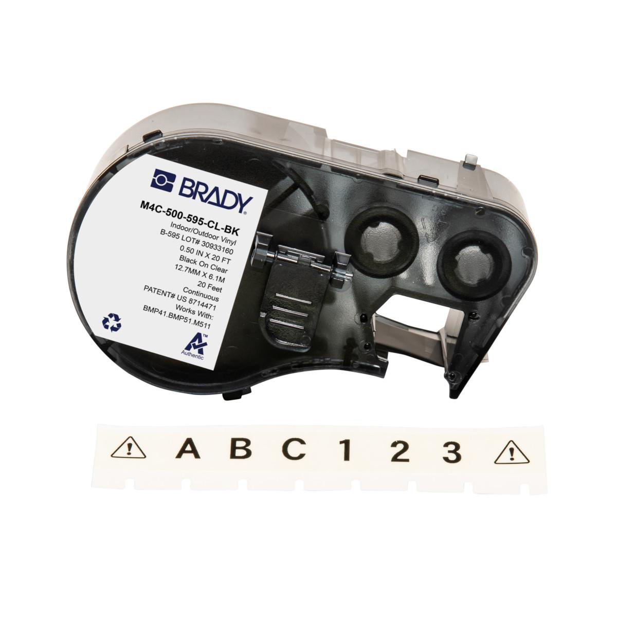 Brady M4C 500 595 BK WT All Weather Perm Adhesive Vinyl Label Tape W Ribbon For Bmp41 Bmp51 M511 0 5in Blk Wht