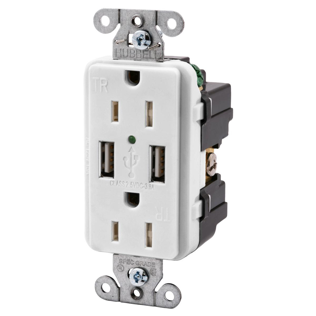 Product image for Receptacle spec 2USB flush 125VAC 15A white