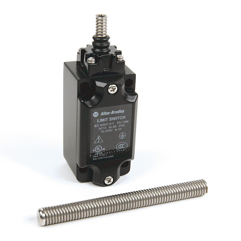 Product image for ABRA 802K-MSRS11E LIMIT SWITCH NON-SAFETY METAL SPRING ROD 1 NC/1 NO SNAP ACTION 1/2 NPT CONDUIT