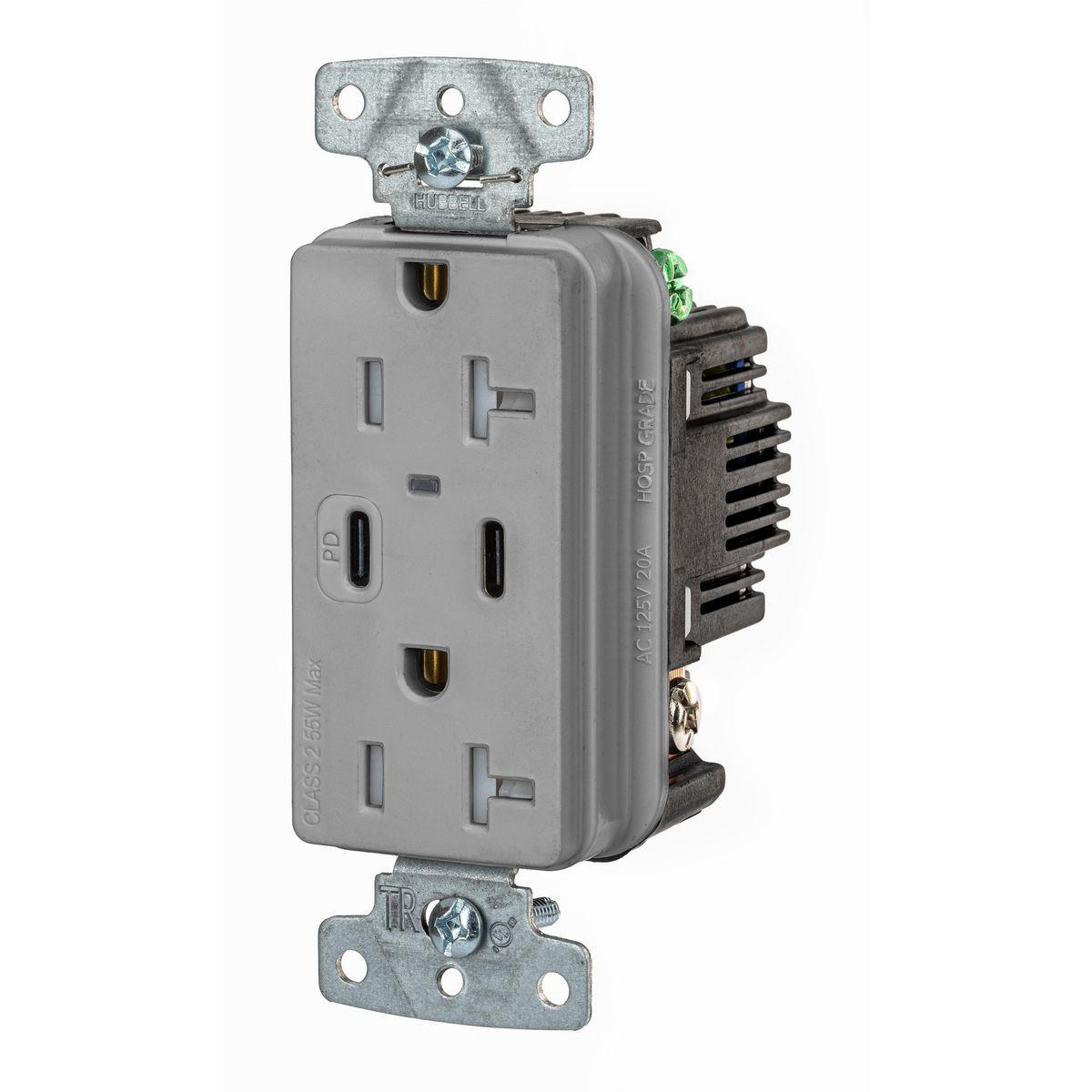 Product image for RCPT DUP 20A 125V USB C PD GY