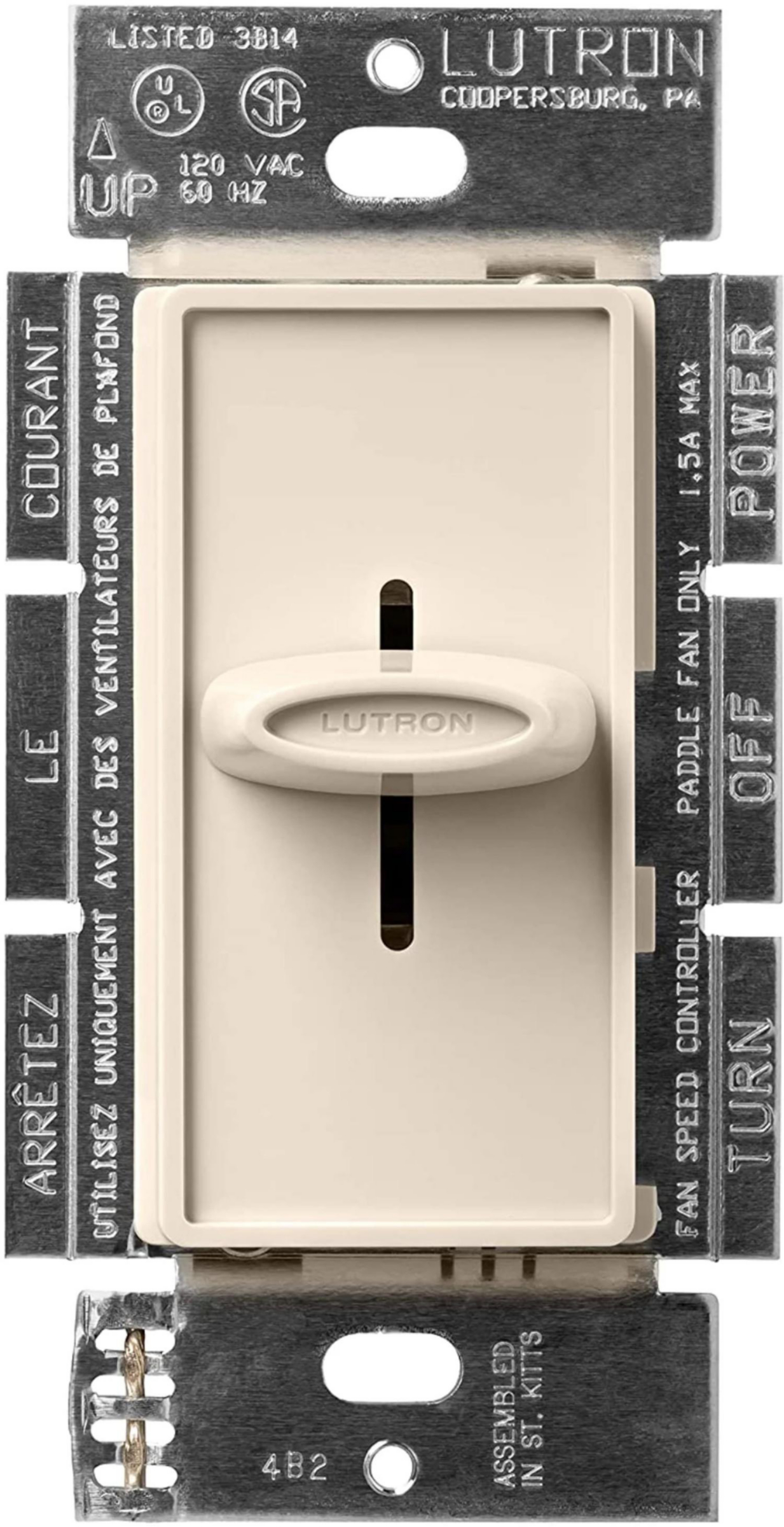 Product image for Control fan slide-to-off 3 speed single pole 120V 1.5A light almond