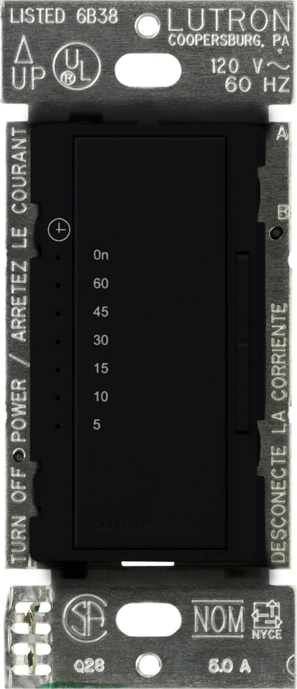 Product image for LUTRON MA-T51MN-BL TIMER BLACK 120V 600W 5MINUTE TO 60 MINUTE NON STOCK ITEM - REQUIRES REQ RGA#