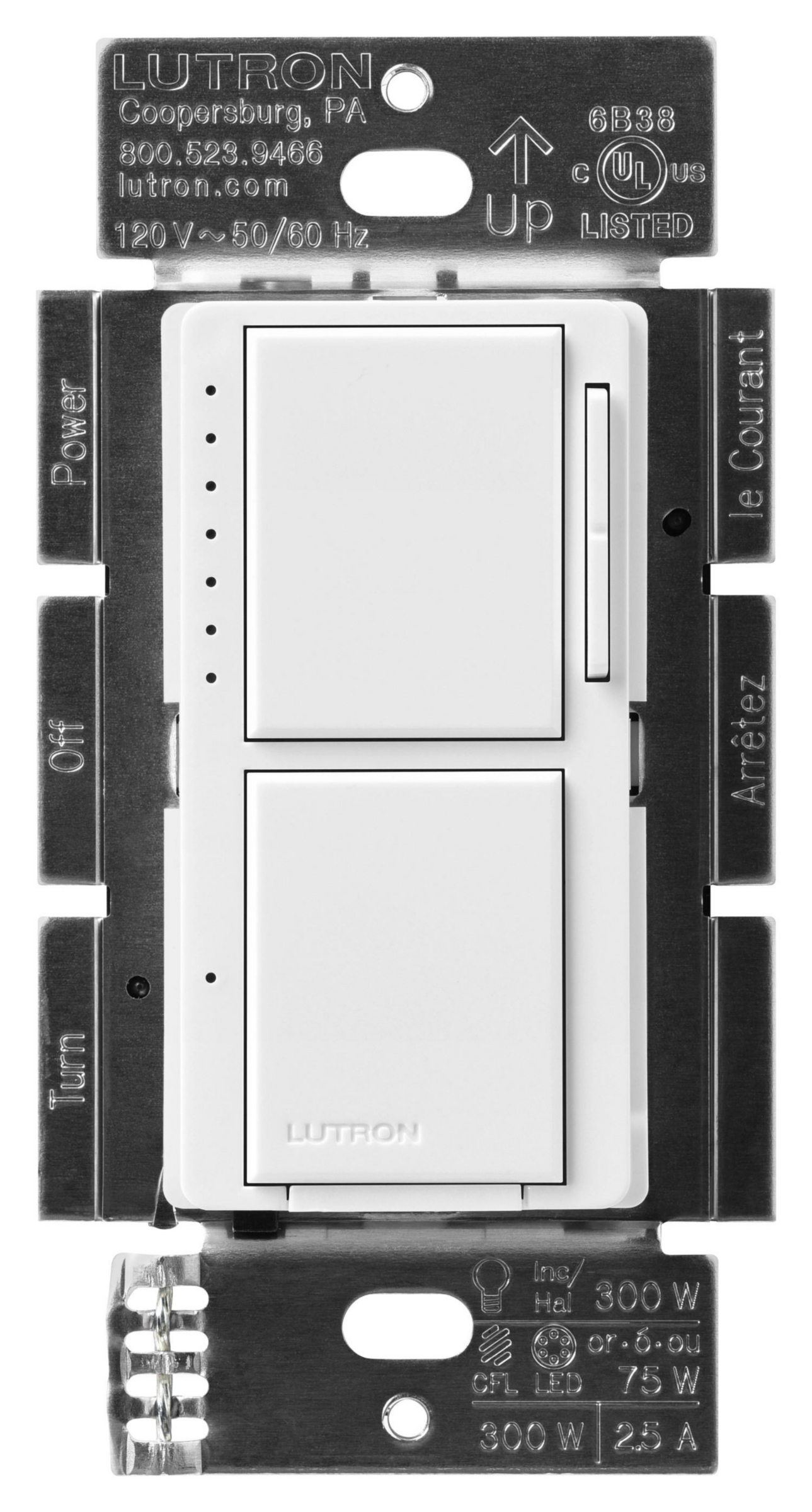 Product image for LUTRON MACL-L3S25-WH DIMMER & SWITCH WHITE 75W LED 300W INCANDESCENT