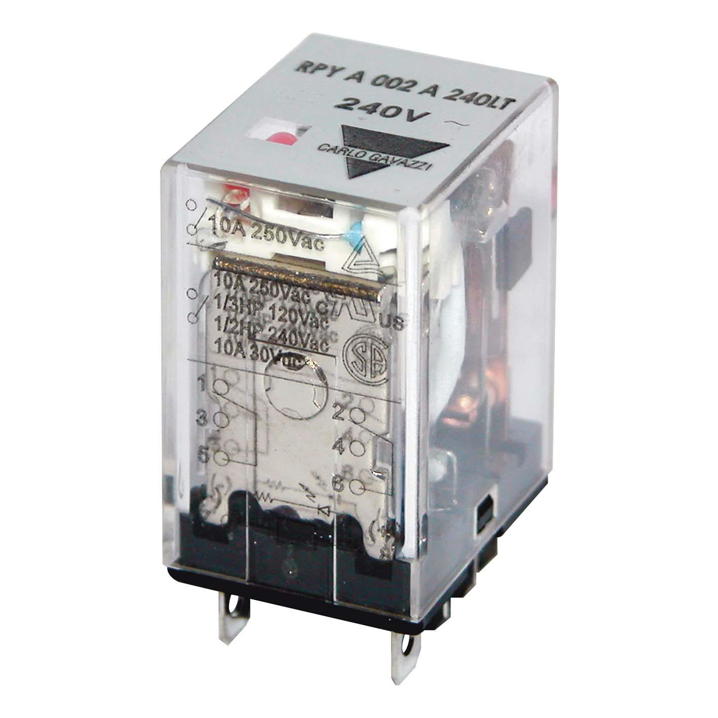 Product image for CARLO_GAVAZZI RPYA002A24L RELAY DPDT 24VAC 2P 2 FORM C LED
