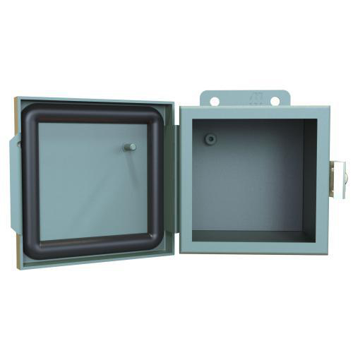 Product image for HAMMOND 1414PHA4 ENCLOSURE JIC OT 4X4X4 HINGE CLAMPED COVER N12 N13 W/PANEL