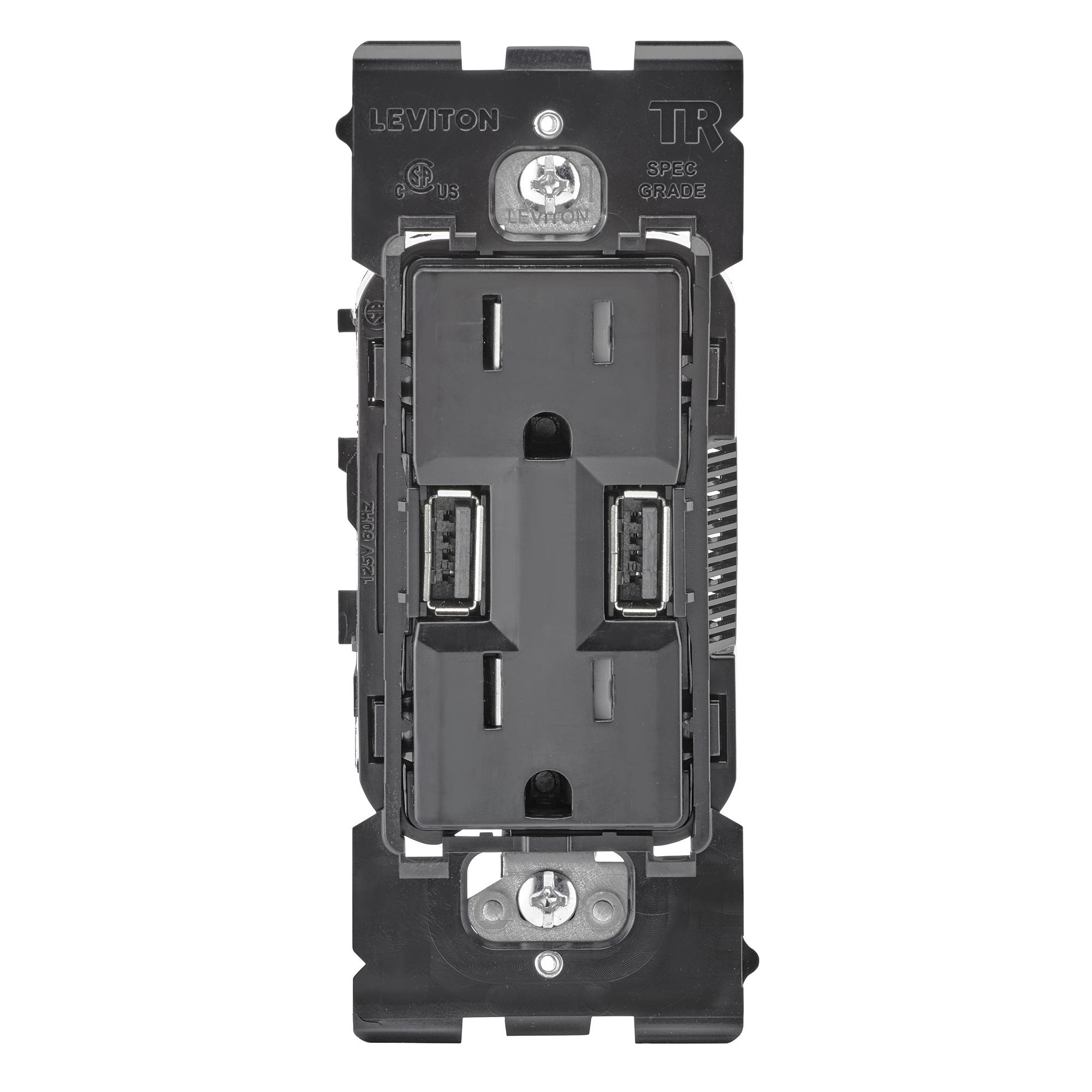 LEVITON RUAA1-CX0 RECEPTACLE 15A 125V RENU COMBINATION DEVICE AND 2 USB CHARGERS TAMPER RESISTANT