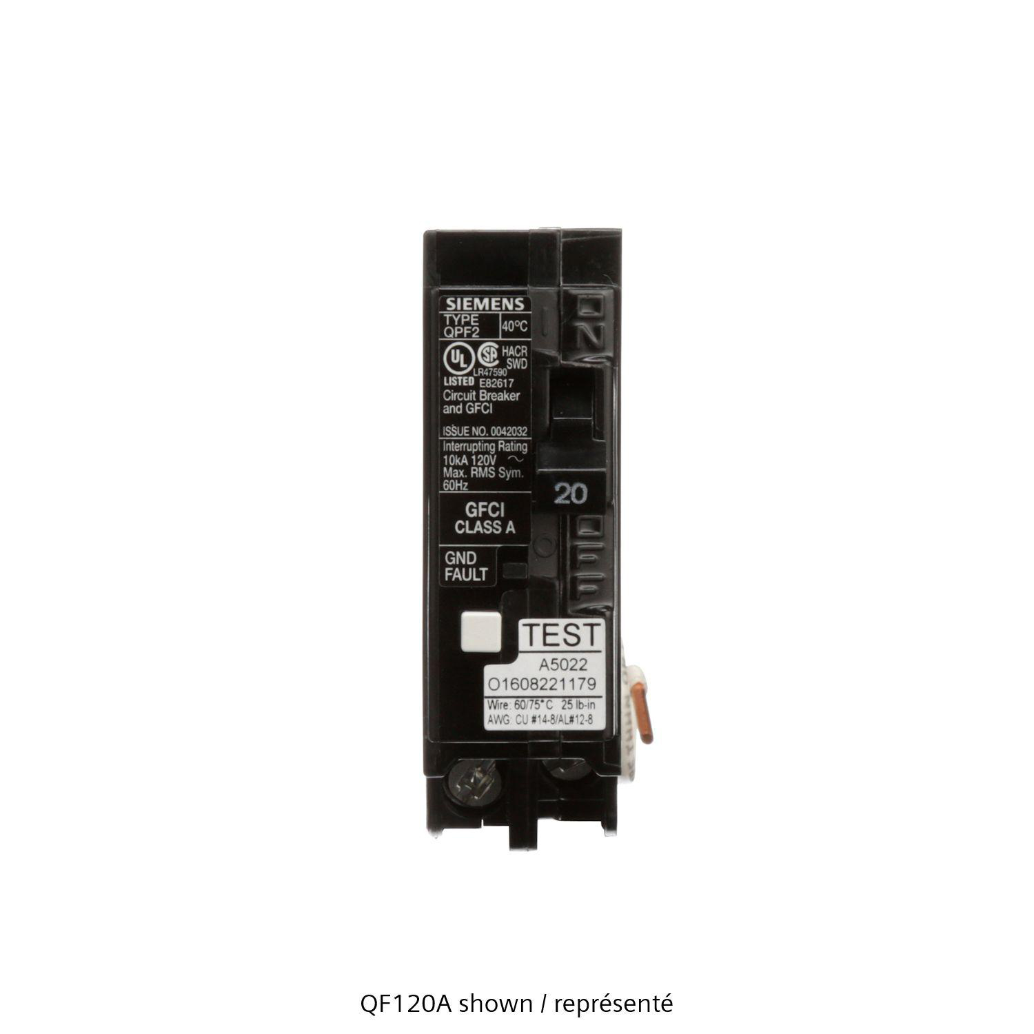 Product image for Cicuit breaker plug-in GFCI 2-Pole 120/240VAC 22kA 15A