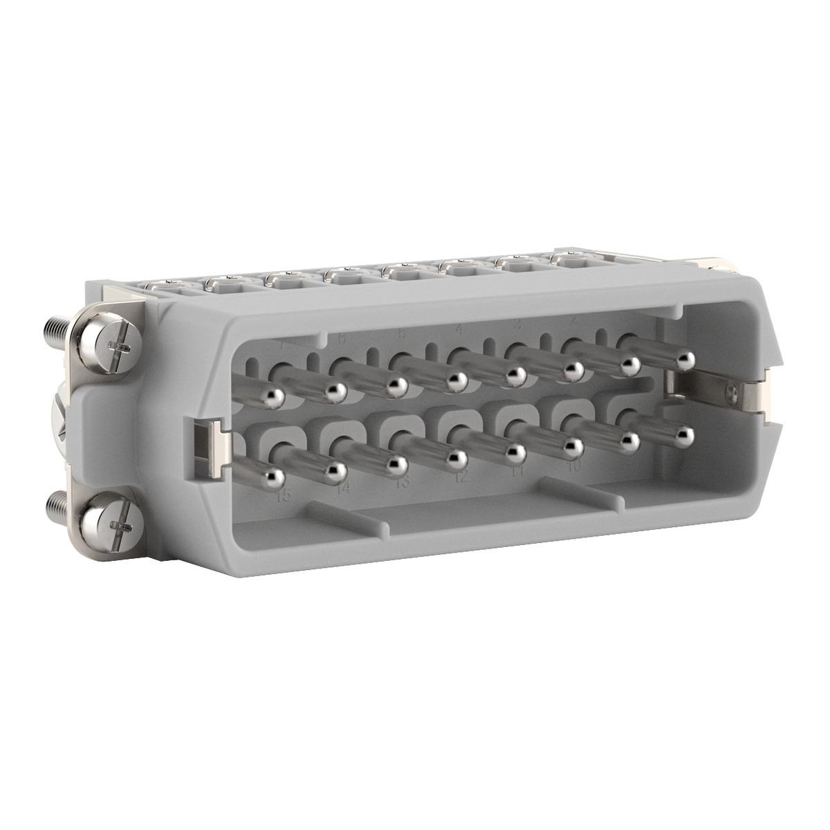 EPIC 10530000 MALE PLUG CONNECTOR INSERT 16 PIN RECTANGULAR 14A 600V WITH WIRE PROTECTION SCREW TERMINATION HA16