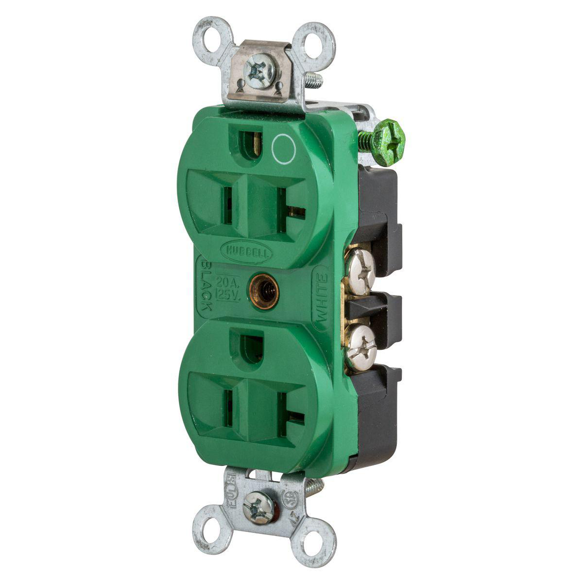 Product image for DUP RCPT, COM/HG, 20A 125V, 5-20R, GN
