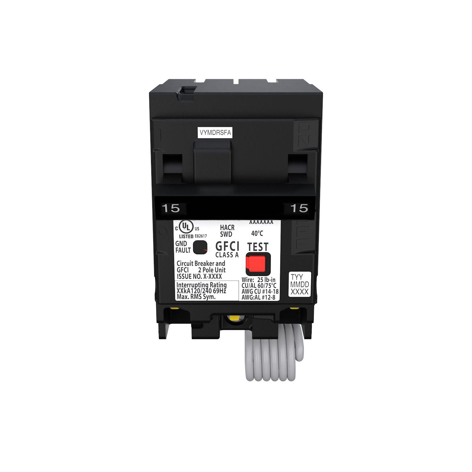Product image for BRKR QEB GFCI 30mA 2P 240V 15A 10KA