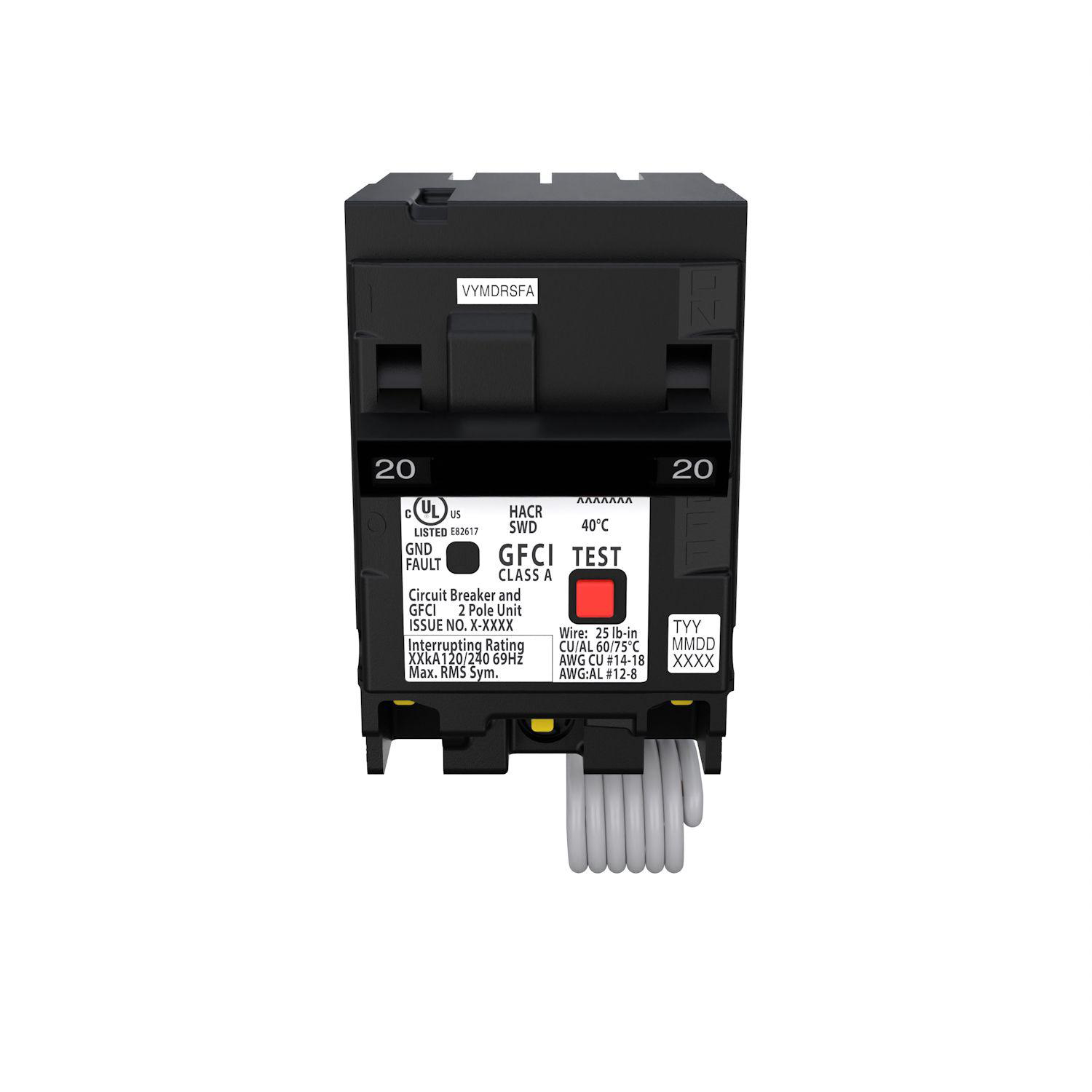 Product image for BRKR QEB GFCI 30mA 2P 240V 20A 10KA