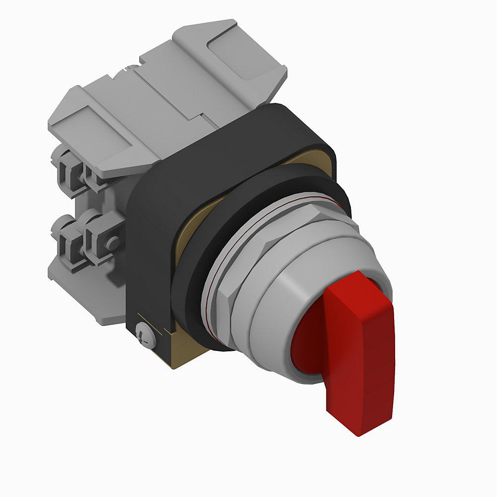 Product image for Switch selector 1NO-1NC spring return from right knob lever KL8-cam 24V red
