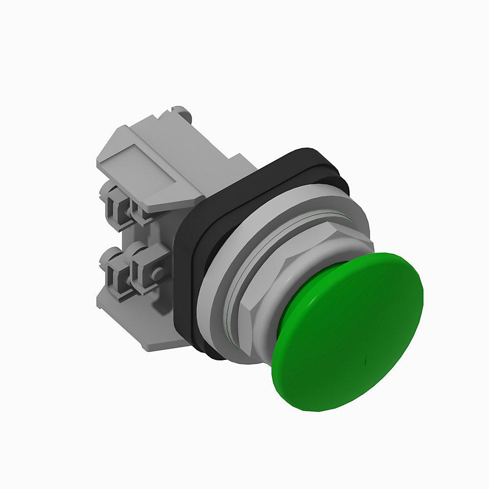 Product image for Pushbutton 1NO-1NC logic reed mushroom head green