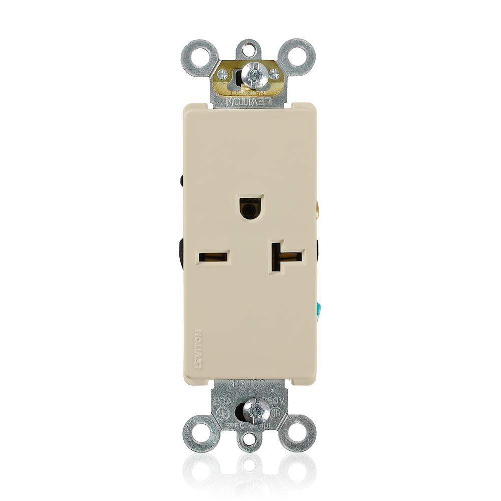 Product image for Receptacle straight single 2P 3W 250V 20AMP ivory