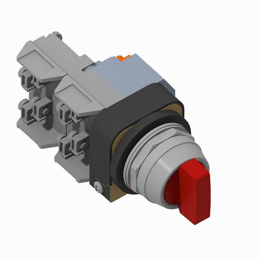 Product image for Switch selector 2NO-2NC spring return from both knob LED B7-cam 120V red
