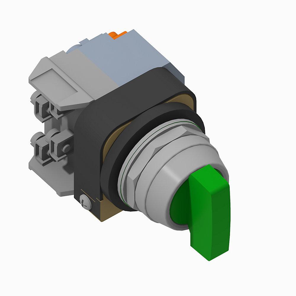 Product image for Switch selector 1NO-1NC maintained knob lever KB6-cam 240V green
