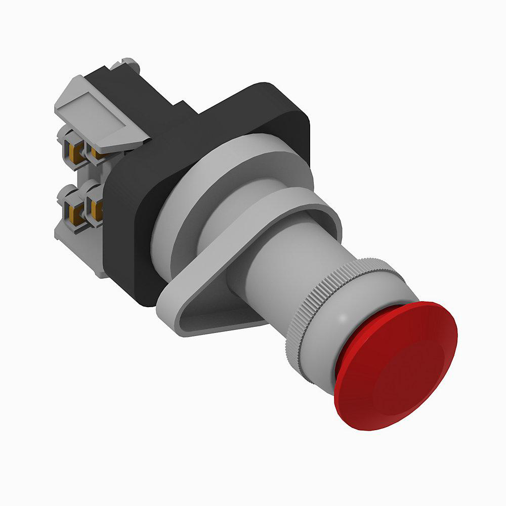 Product image for Pushbutton push-pull 1NCLB-1NO mushroom head momentary out & maintained center/in red