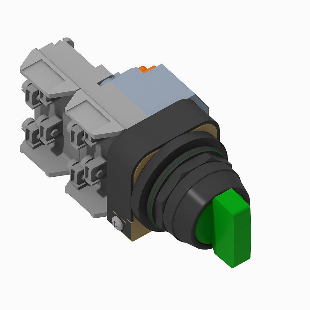 Product image for Switch selector 3-position INC maintained knob green 2x1NO-1NC