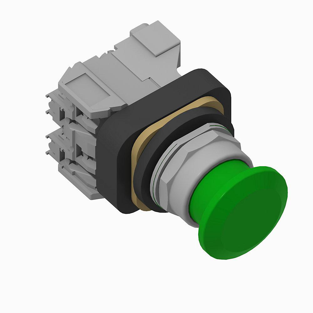 Product image for Pushbutton 1NC-1NCLB mushroom incandescent 120VAC/DC green