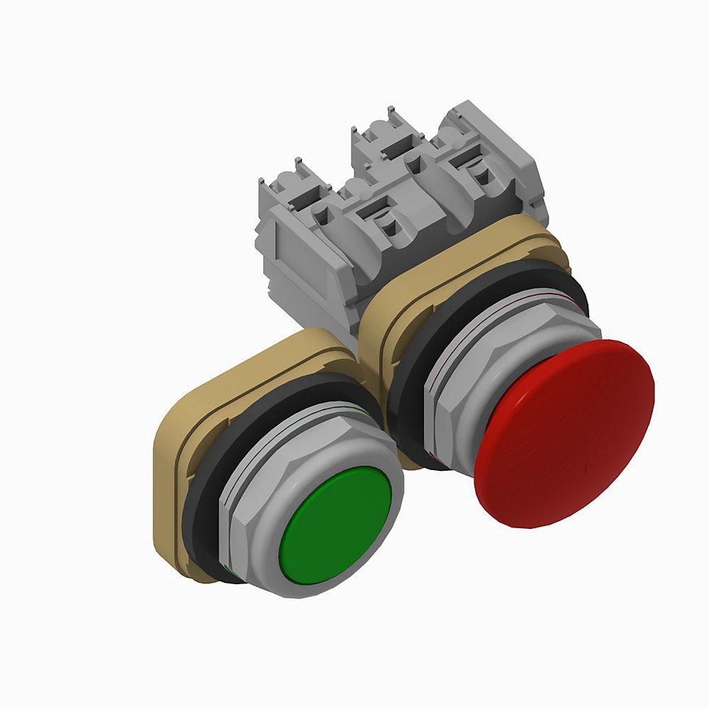 Product image for Pushbutton 1NO-1NC flush/mushroom head green/red