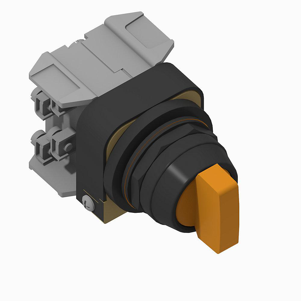 Product image for Switch selector 3-position 1NO-1NC 12-130VAC/DC spring return from right amber