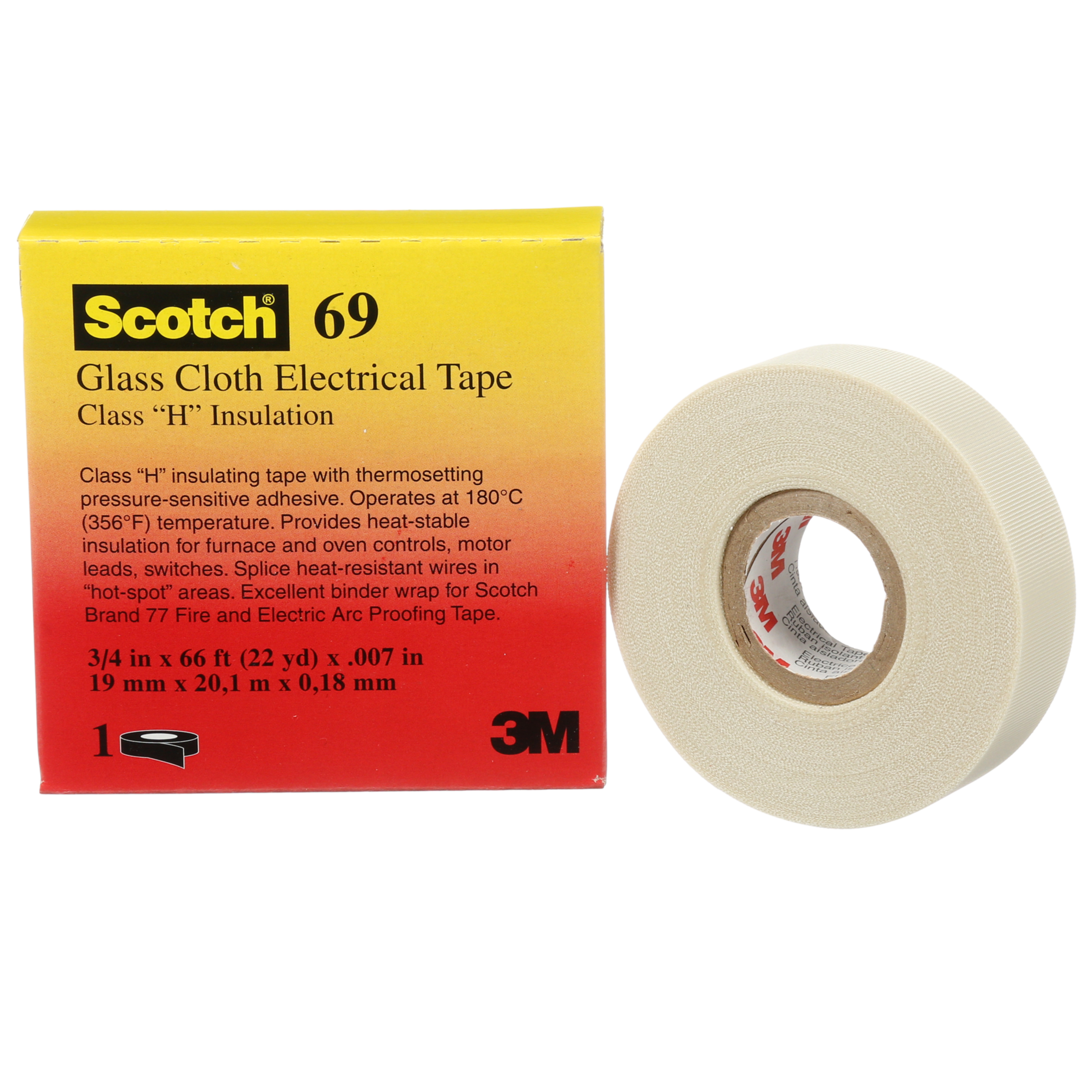 Product image for Scotch® Glass Cloth Tape, 69, white, 3/4 in x 66 ft, 1 in core, boxed
