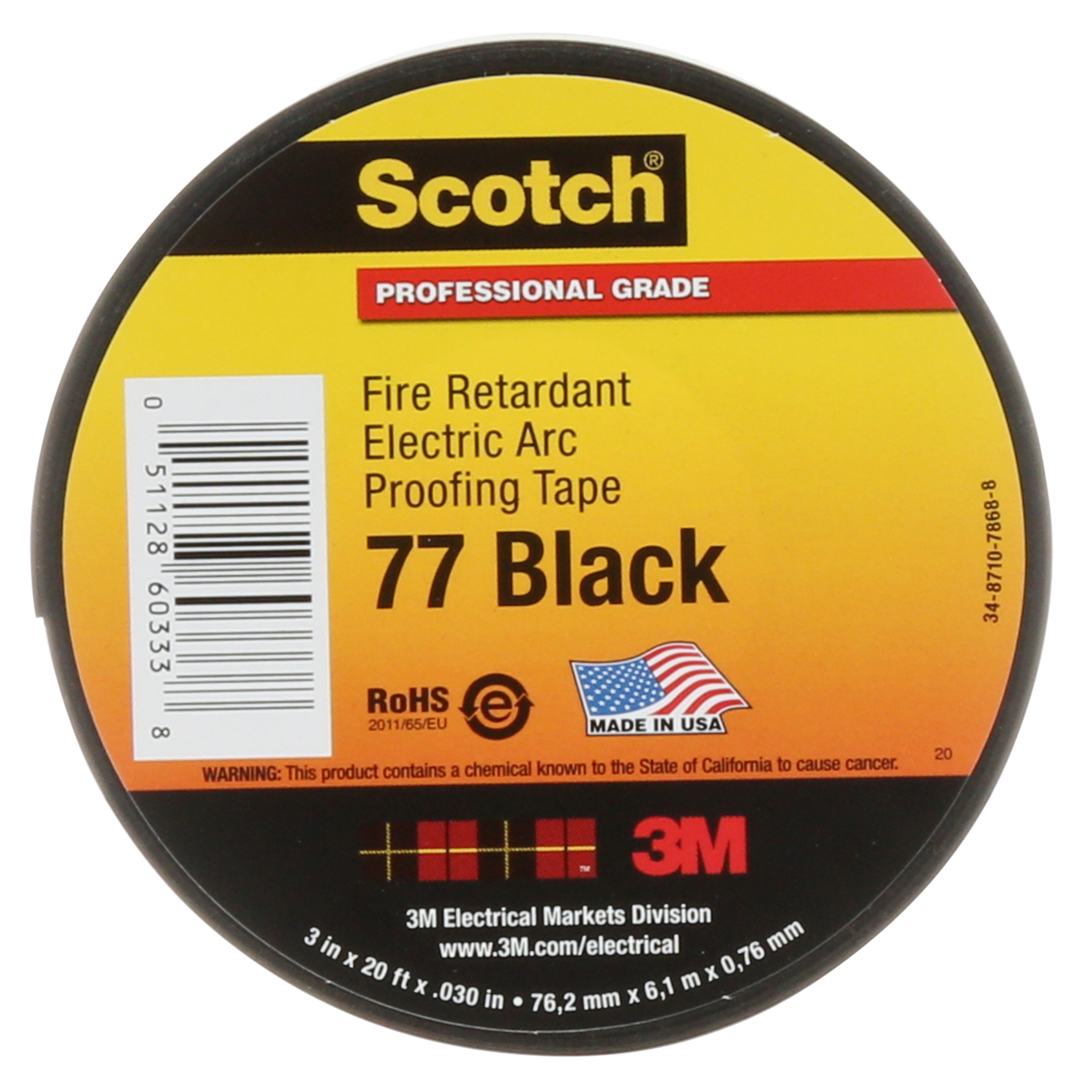 Product image for MMM 77-3X20 7100004701 TAPE #77 BLACK ARC PROOFING 3" WIDE X 20' ROLL
