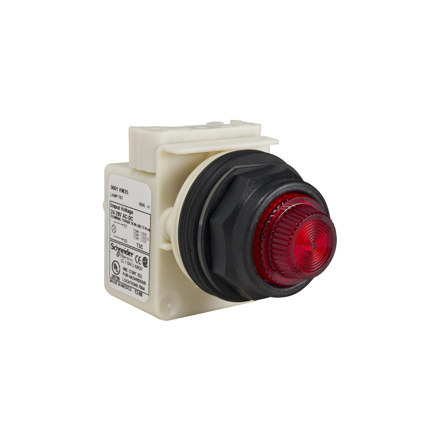 Product image for PUSH-TO-TEST PILOT LIGHT, HARMONY 9001SK, PLASTIC, POLYCARBONATE, FRESNEL LENS, RED, 30MM, LED RED, 24...28V