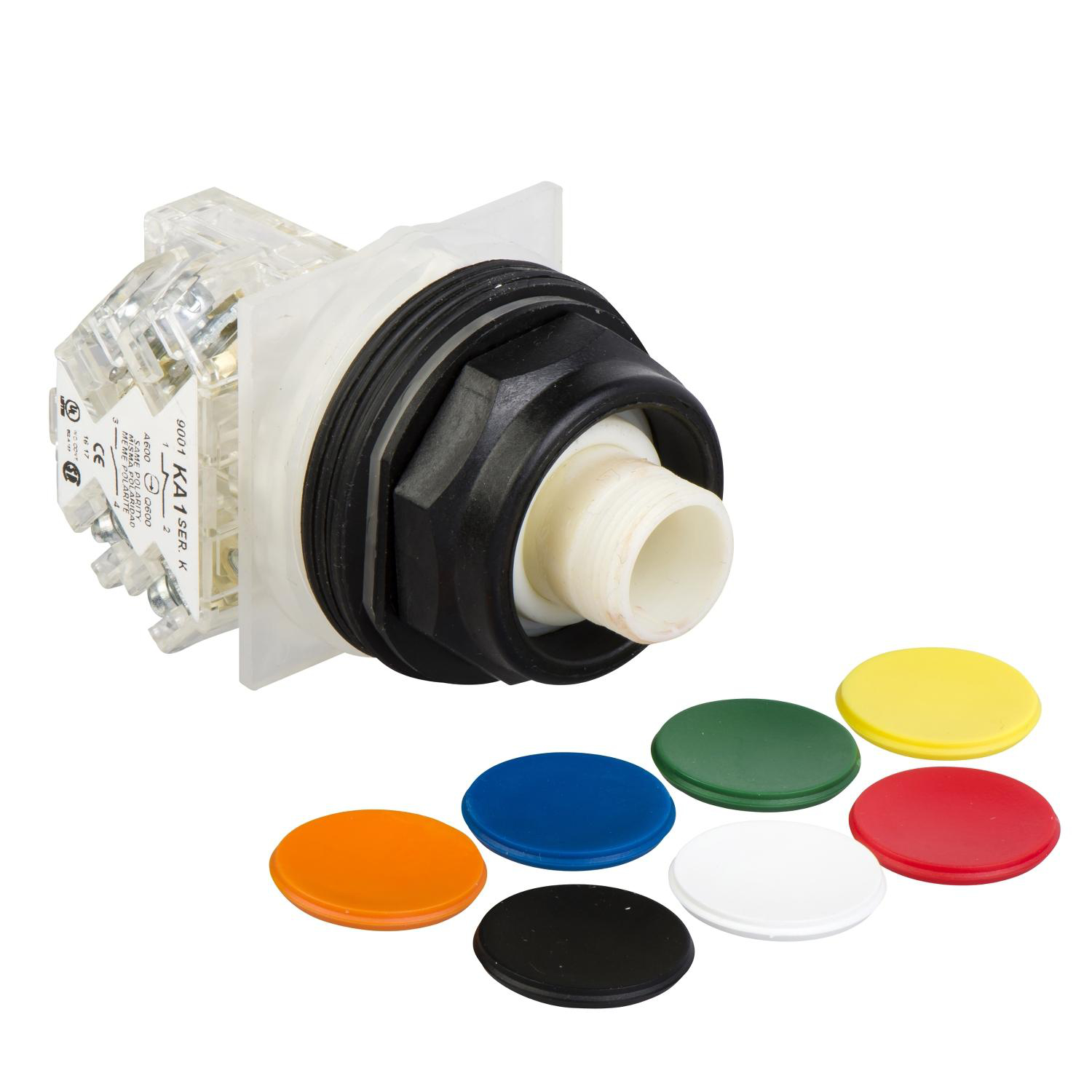 Product image for PUSH-BUTTON, HARMONY 9001SK, PLASTIC, RECESSED, 7 COLOURS CHOICE, 30MM, SPRING RETURN, 1 C/O