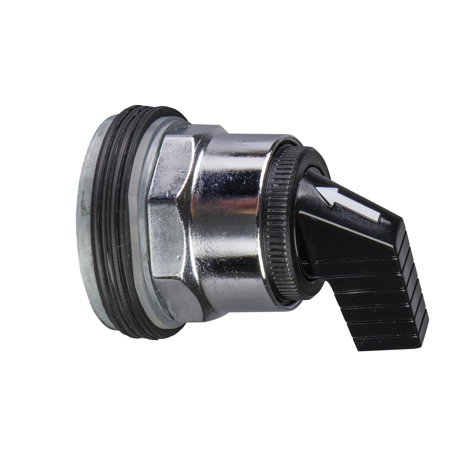 Product image for HEAD FOR SELECTOR SWITCH, HARMONY 9001K, METAL, LONG HANDLE, BLACK, 30MM, 3 POSITIONS, RETURN BOTH SIDES TO CENTER