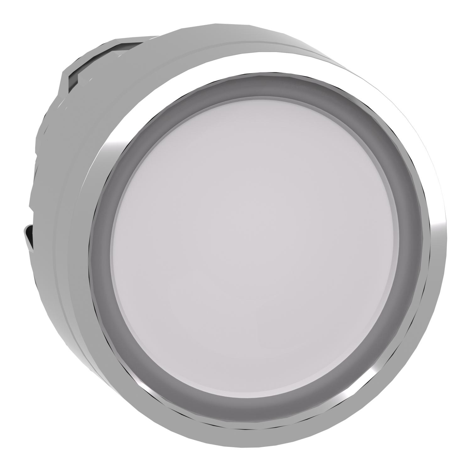 Product image for HEAD FOR ILLUMINATED PUSH BUTTON, HARMONY XB4, METAL, WHITE FLUSH, 22MM, UNIVERSAL LED, SPRING RETURN, PLAN LENS