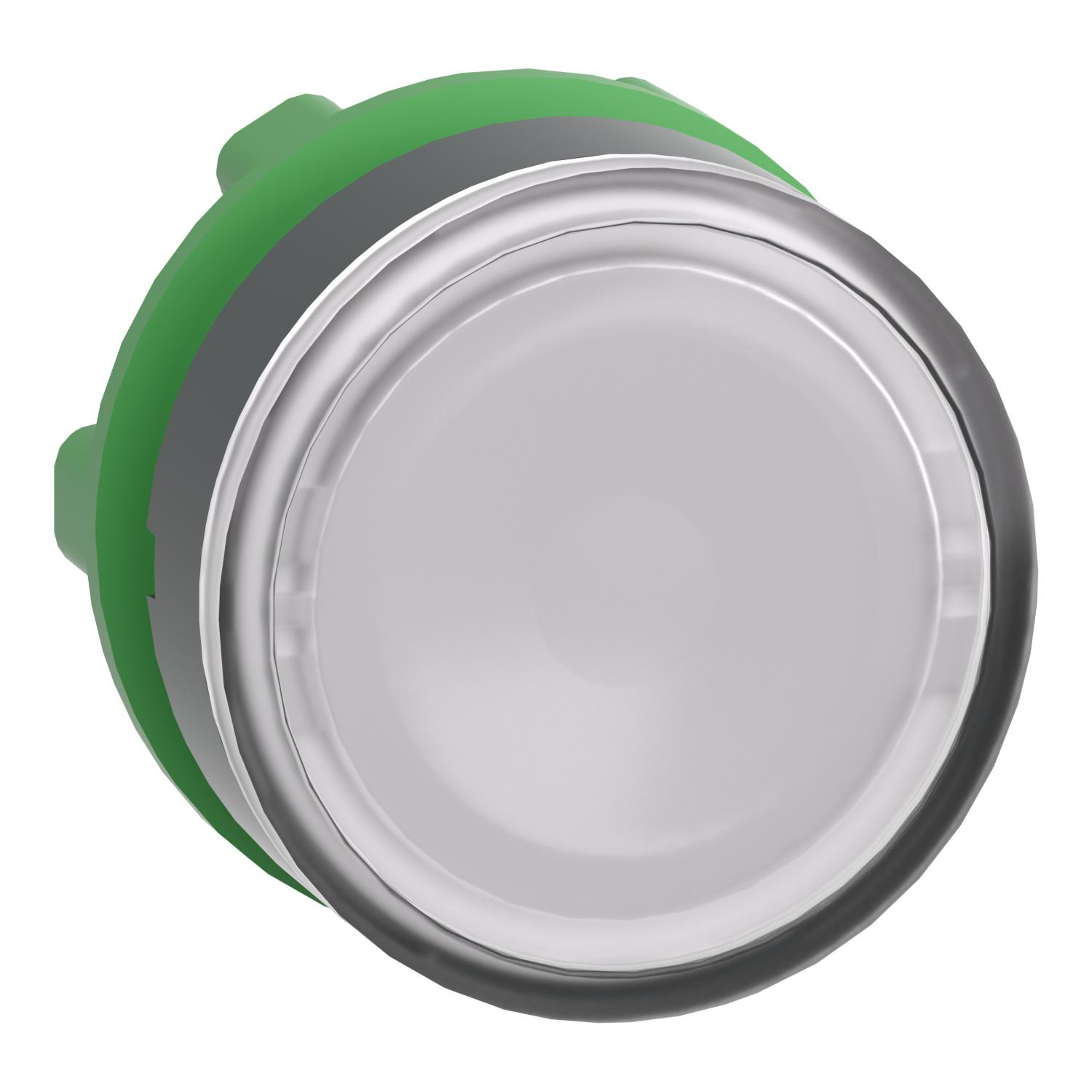 Product image for HEAD FOR ILLUMINATED PUSH BUTTON, HARMONY XB5, PLASTIC, WHITE FLUSH, 22MM, UNIVERSAL LED, SPRING RETURN, PLAIN LENS