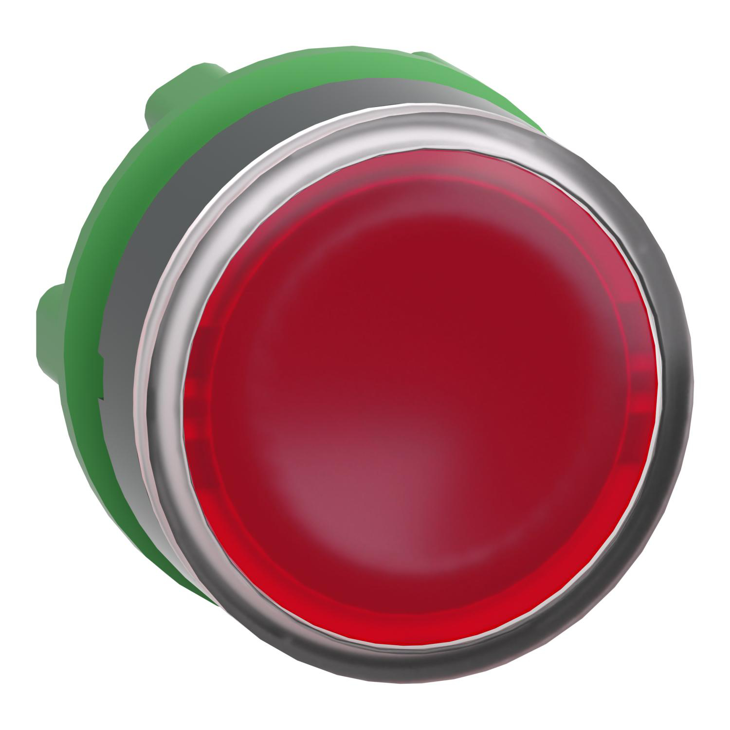 Product image for HEAD FOR ILLUMINATED PUSH BUTTON, HARMONY XB5, PLASTIC, RED FLUSH, 22MM, UNIVERSAL LED, SPRING RETURN, PLAIN LENS