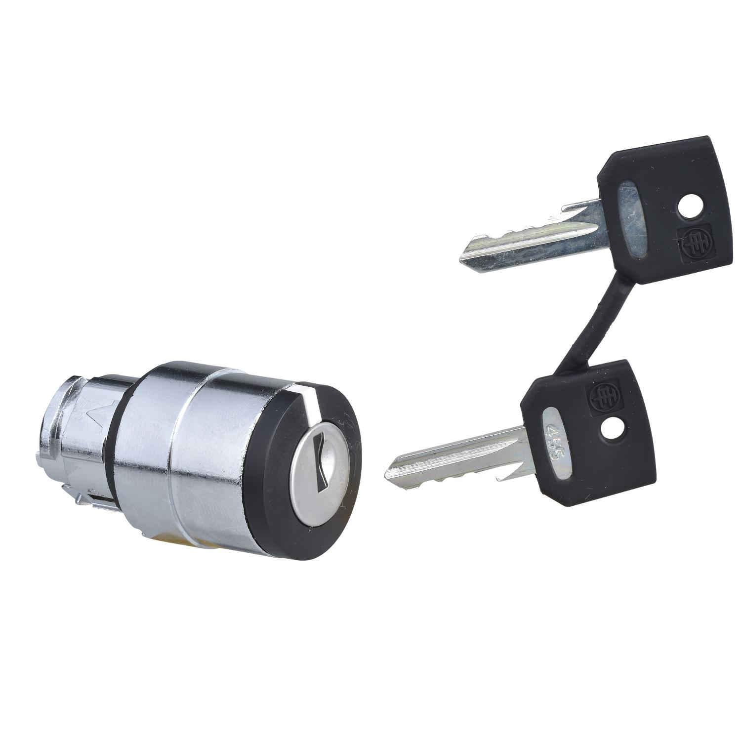 Product image for KEY SWITCH SELECTOR HEAD, HARMONY XB4, METAL, BLACK, 22MM, KEY 455, 3 POSITIONS, SPRING RETURN FROM RIGHT TO CENTER, KEY WITHDRAWAL LEFT