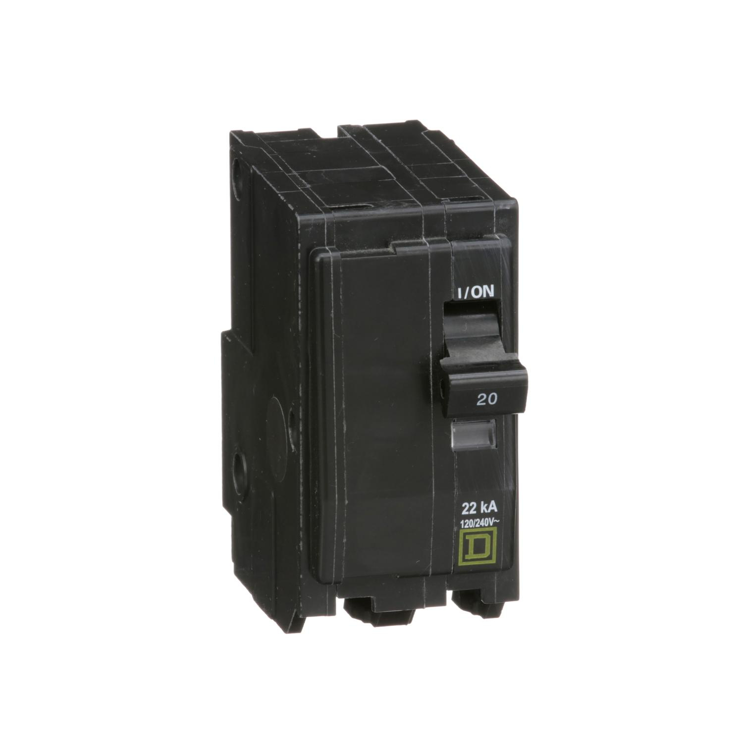 Product image for MINI CIRCUIT BREAKER, QO, 20A, 2 POLE, 120/240VAC, 22KA, PLUG IN
