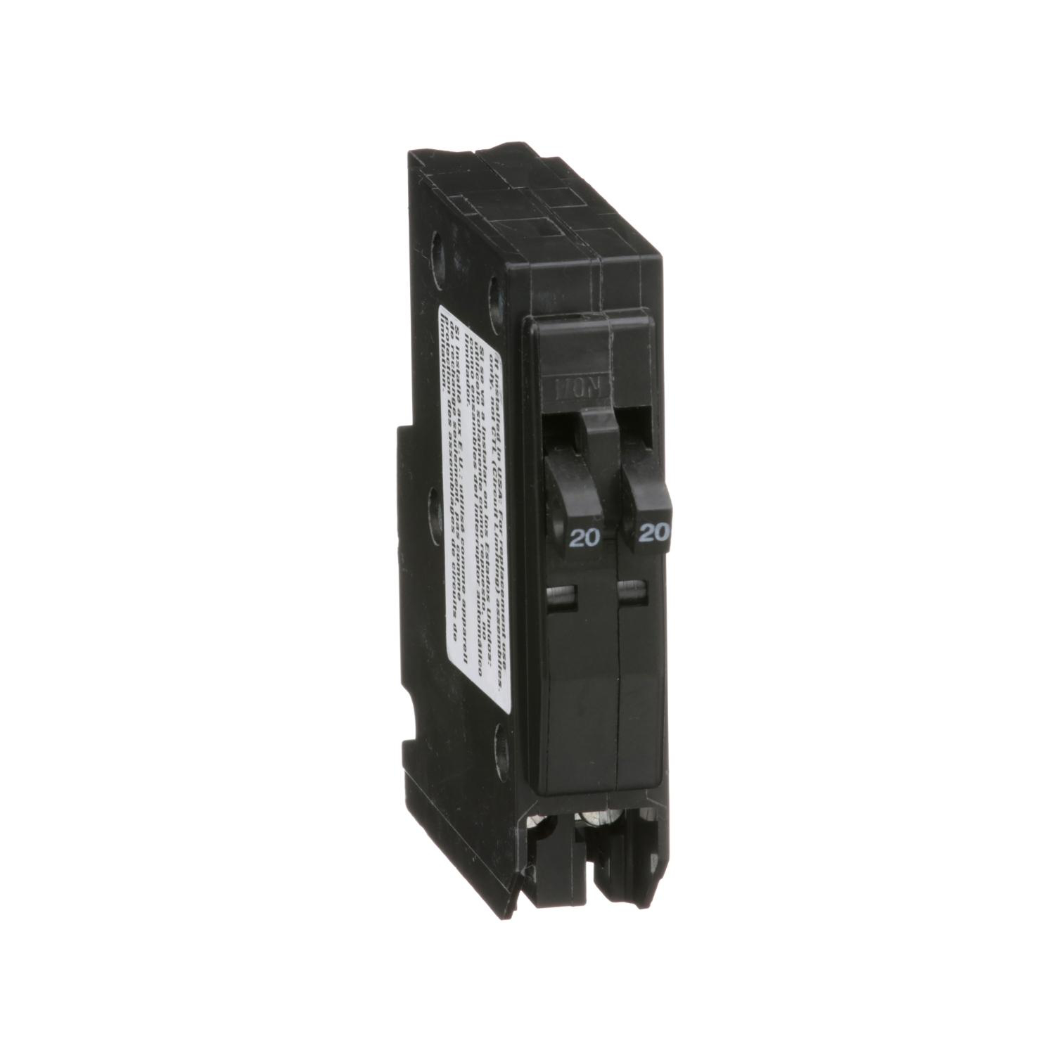 Product image for TANDEM MINI CIRCUIT BREAKER, QO, 2 X 1 POLE AT 20A, 120/240VAC, 10KA, PLUG IN