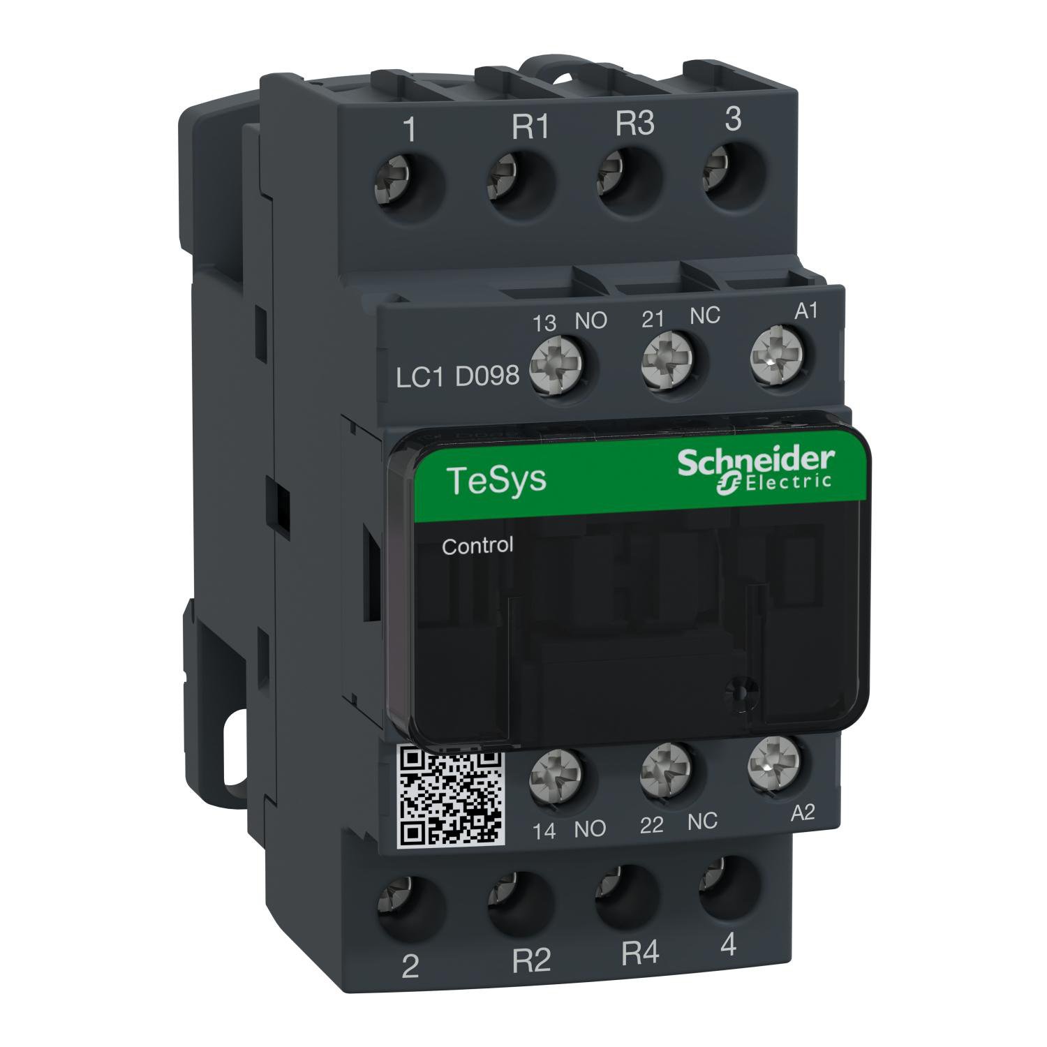 Product image for IEC CONTACTOR, TESYS DECA, NONREVERSING, 25A RESISTIVE, 4 POLE, 2 NO AND 2 NC, 120VAC 50/60HZ COIL, OPEN STYLE