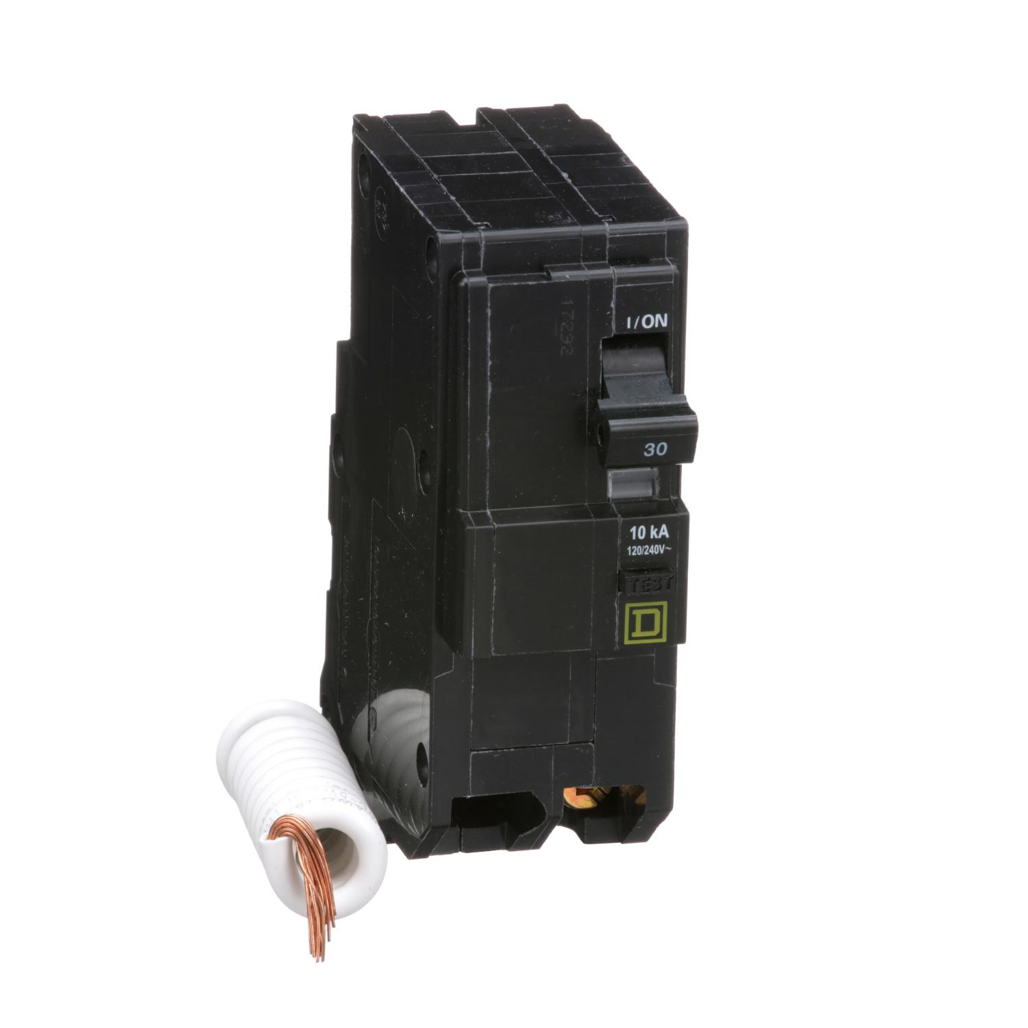 Product image for MINI CIRCUIT BREAKER, QO, 30A, 2 POLE, 120/240VAC, 10KA, PLUG IN, 30MA GRD FAULT B [TAA]