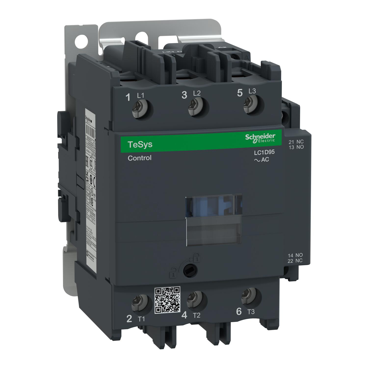 Product image for IEC CONTACTOR, TESYS DECA, NONREVERSING, 95A, 60HP AT 480VAC, 3 PHASE, 3 POLE, 3 NO, 120VAC 50/60HZ COIL, OPEN STYLE