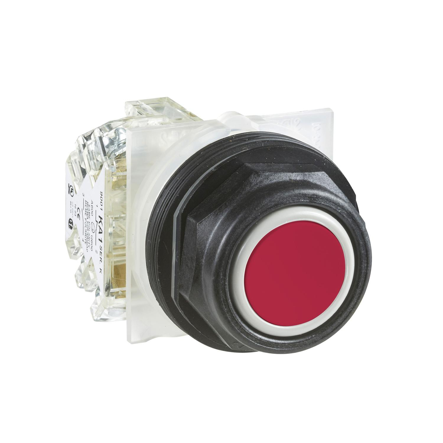 Product image for PUSH BUTTON, HARMONY 9001SK, PLASTIC, FLUSH, RED, 30MM, SPRING RETURN, 1 C/O