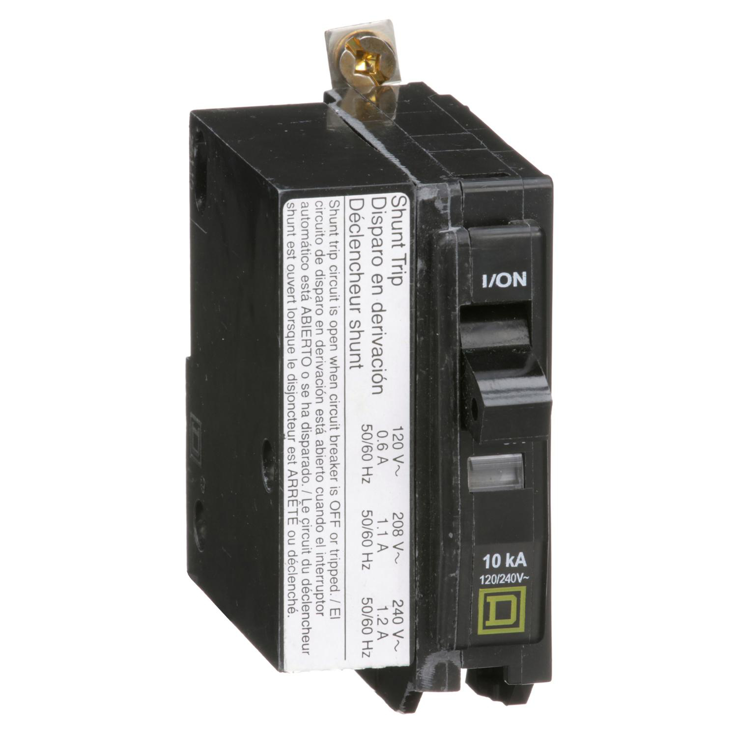 Product image for MINI CIRCUIT BREAKER, QO, 15A, 1 POLE, 120/240VAC, 10KA, BOLT ON, AC SHUNT