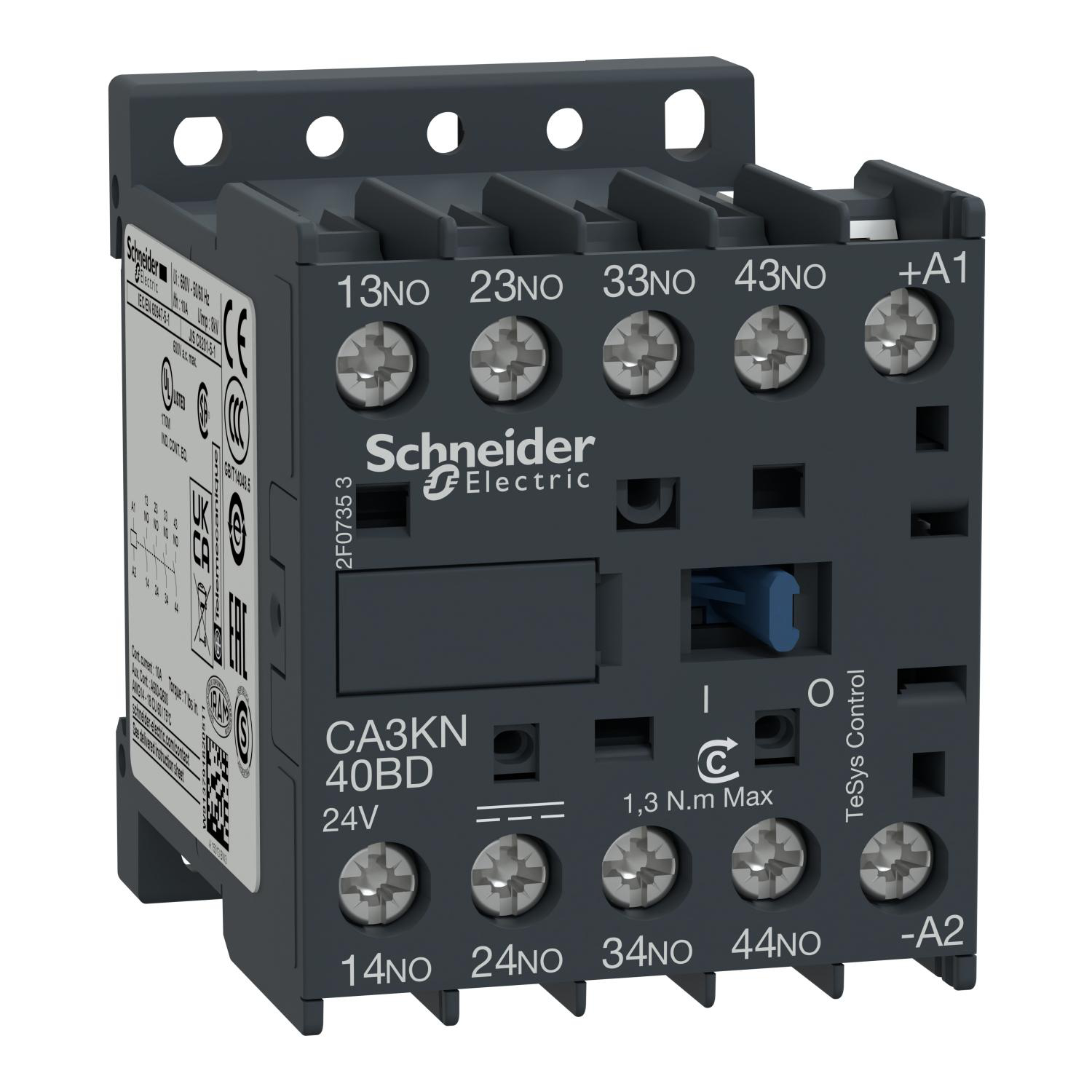 Product image for CONTROL RELAY, TESYS K, 4 NO, LT OR EQ TO 690V, 24VDC STANDARD COIL