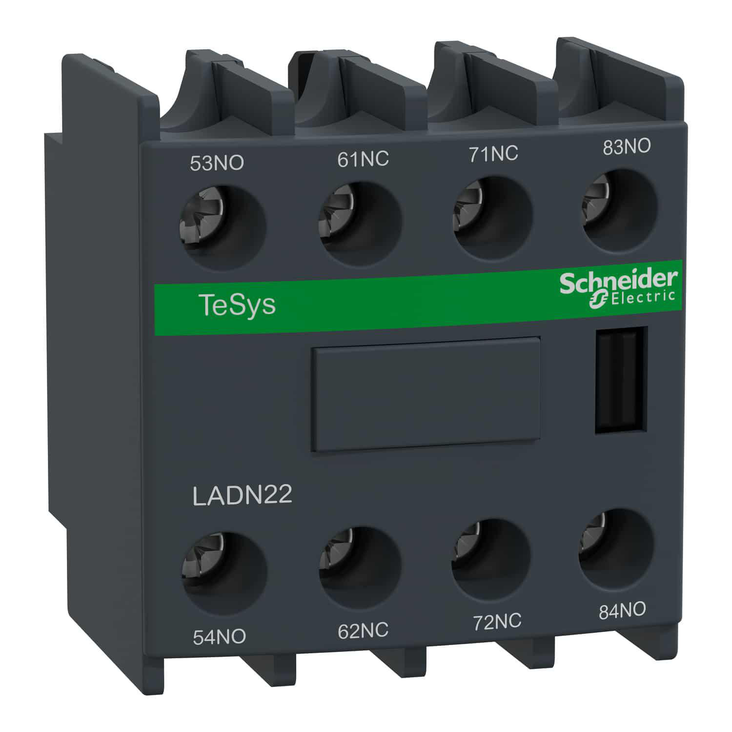 Product image for TESYS DECA, AUXILIARY CONTACT BLOCK, 2 NO AND 2 NC, TOP MOUNT, SCREW CLAMP TERMINALS, FOR LC1D09 TO LC1D150 CONTACTORS