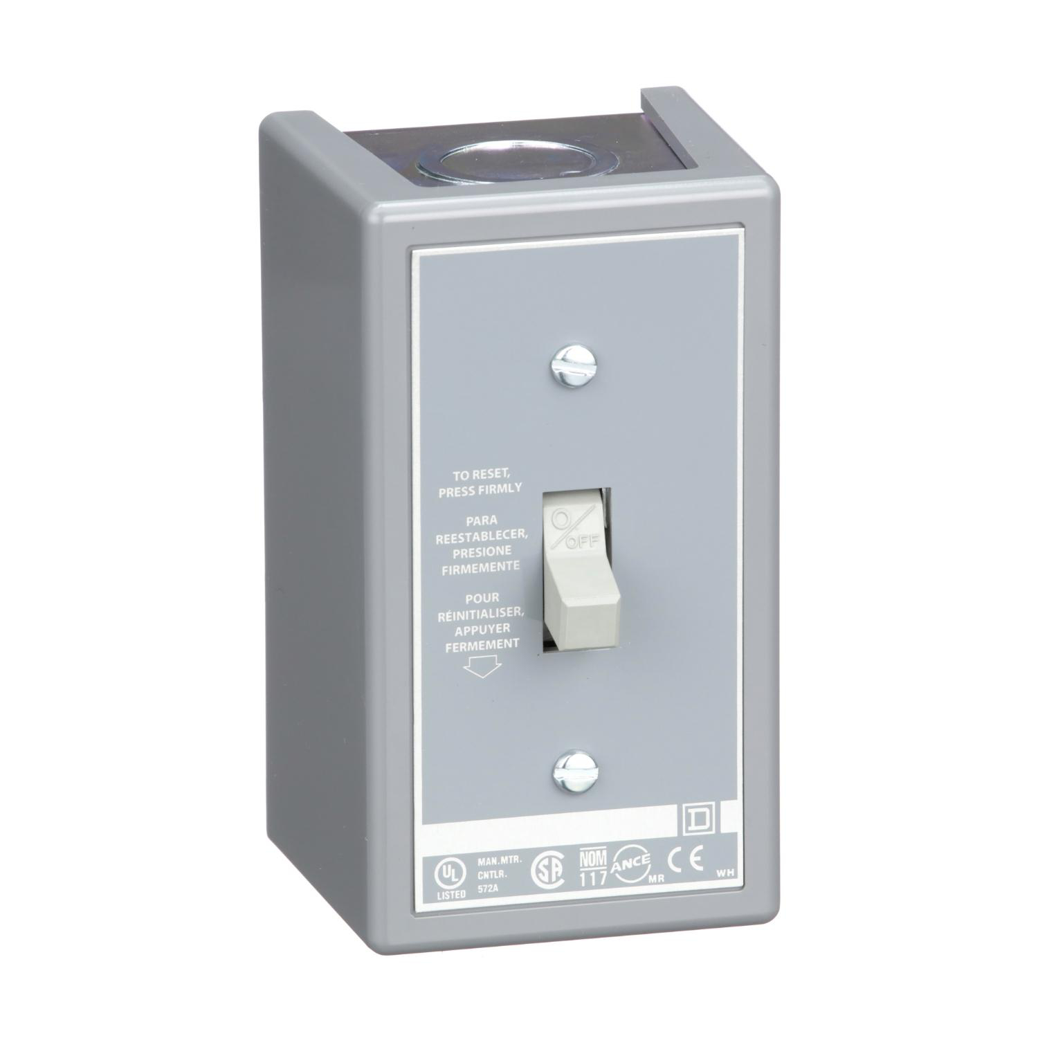 Product image for MANUAL STARTER, FRACTIONAL HORSEPOWER, 16A, 1 POLE, 1HP AT 277VAC, TOGGLE OPERATED, NO INDICATOR, NEMA 1 ENCLOSURE
