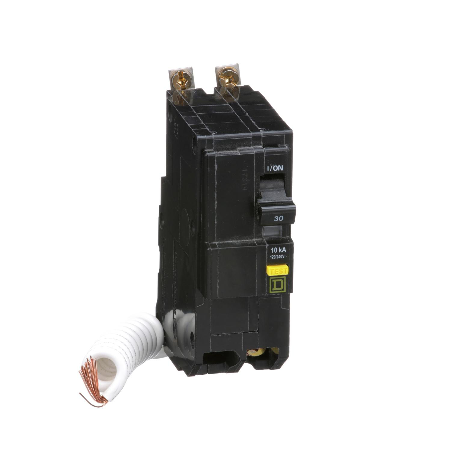 Product image for MINI CIRCUIT BREAKER, QO, 30A, 2 POLE, 120/240VAC, 10KA, BOLT ON, 6MA GRD FAULT A, PIGTAIL [TAA]