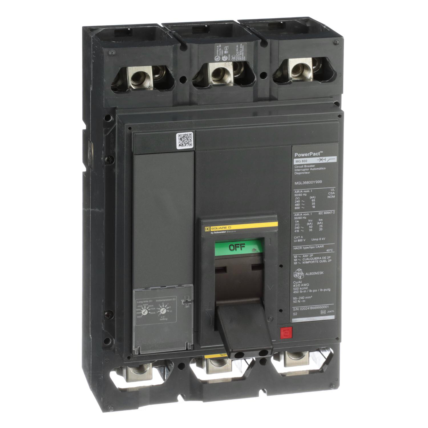 Product image for CIRCUIT BREAKER, POWERPACT M, 800A, 3 POLE, 600VAC, 25KA, LUGS, ET 1.0, 80%, ABC