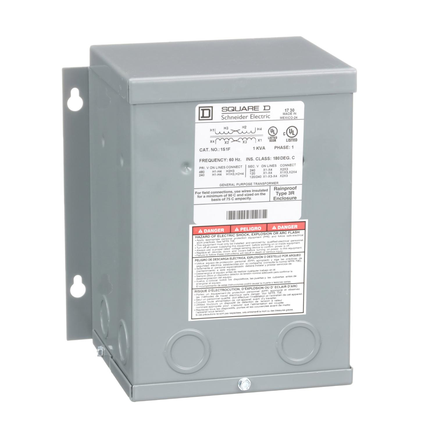 Product image for TRANSFORMER, DRY TYPE, ENCAPSULATED, 1KVA, 1 PHASE, 240X480V PRIMARY, 120/240V SECONDARY, 7A, 115C RISE [TAA]