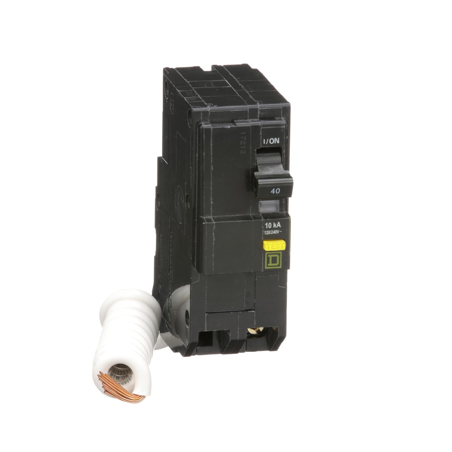 Product image for MINI CIRCUIT BREAKER, QO, 40A, 2 POLE, 120/240VAC, 10KA, PLUG IN, 6MA GRD FAULT A, PIGTAIL [TAA]