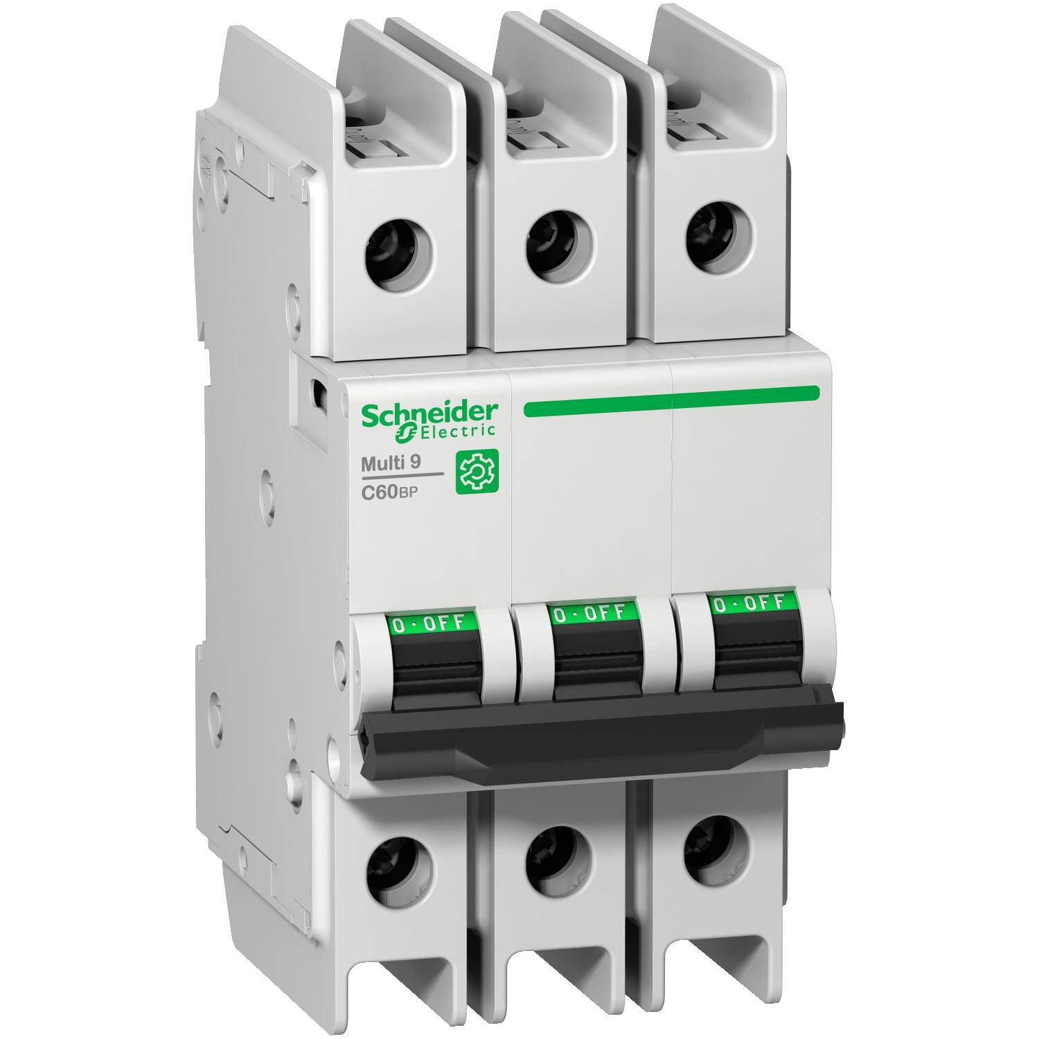 Product image for MINIATURE CIRCUIT BREAKER (MCB), MULTI9 C60BP, 3P, 15A, C CURVE, 10KA (UL489), 10KA (IEC/EN 60947-2)