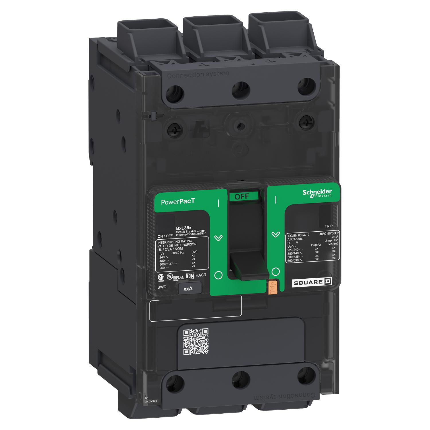 Product image for CIRCUIT BREAKER, POWERPACT B, 15A, 3 POLE, 600Y/347VAC, 14KA, LUGS, THERMAL MAGNETIC, 80%